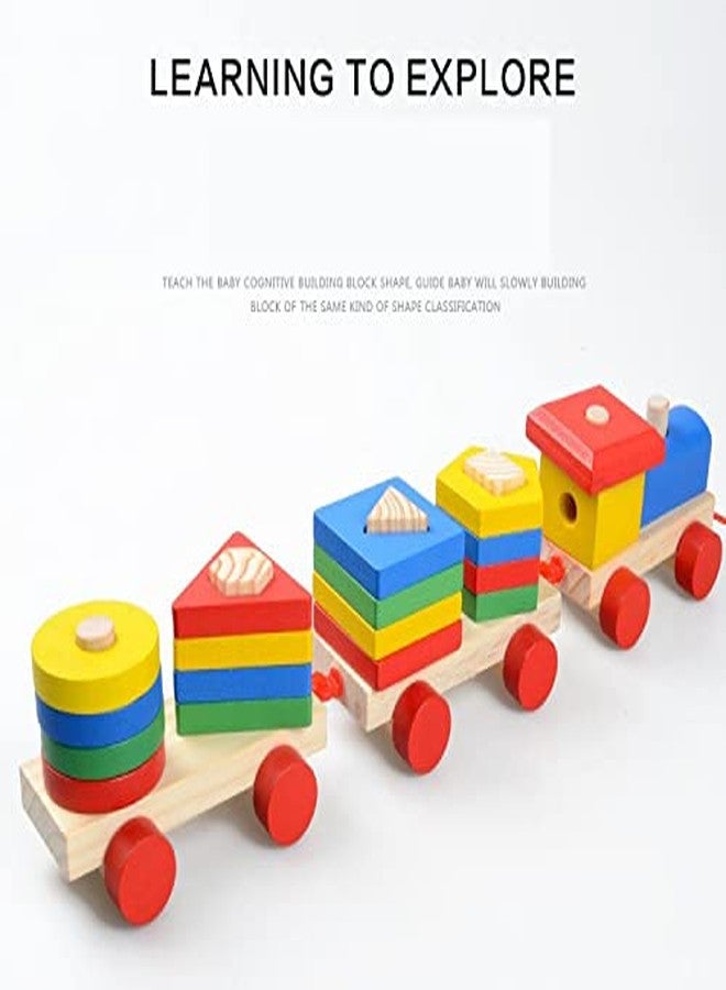 بلس بوينت لعبة قطار مكعبات خشبية من PLUSPOINT لفرز وتكديس الأشكال، لعبة فرز وتكديس الألوان، لعبة ألغاز المكعبات، لعبة سحب تعليمية مبكرة، هدية للأطفال الصغار من عمر 3 سنوات فما فوق (قطار فرز الأشكال) - Image 4
